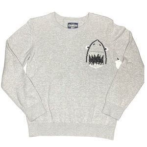 OSHKOSH B’GOSH NWT Youth 14 Light Gray Sweater Black Red White Shark Sequin…